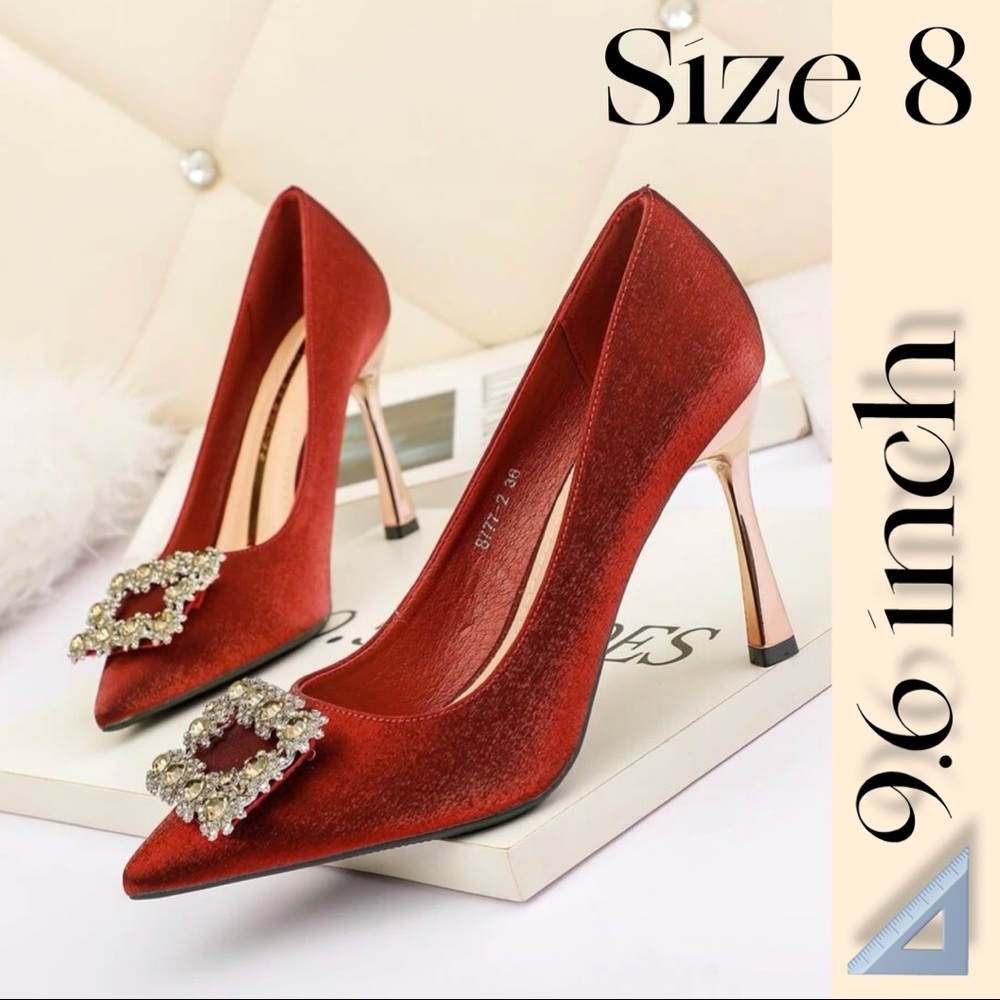New Women Rhinestone Decor Point Toe Court Pumps size 8